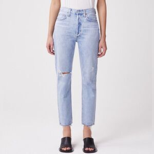 Agolde Jeans Women’s 32 Riley High Rise Straight Crop Light Wash Distressed NWT